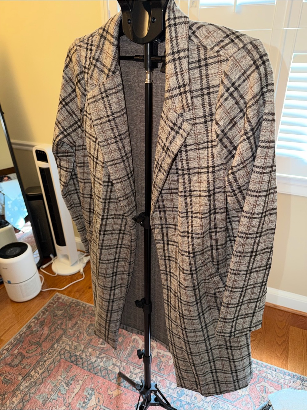 Plaid Longline Women's Coat - light brown Plaid